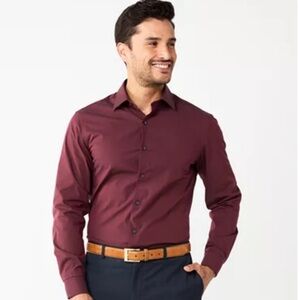 Apt. 9 Burgundy Premier Flex Slim Fit Dress Shirt